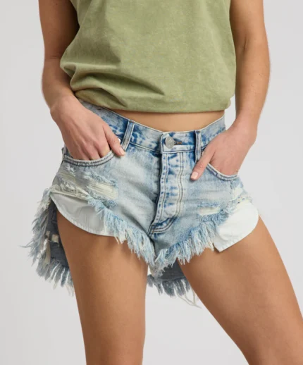 Low Rise Rollers Waist Jean Shorts