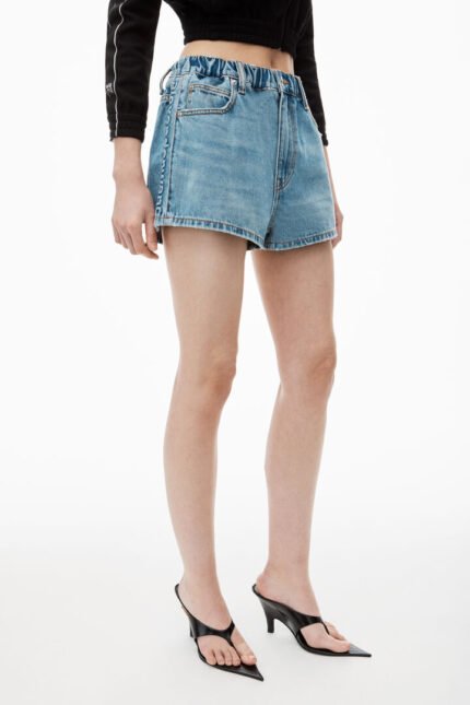 Alexander Wang Marathon Logo-Embossed Denim Balloon Jogger Shorts